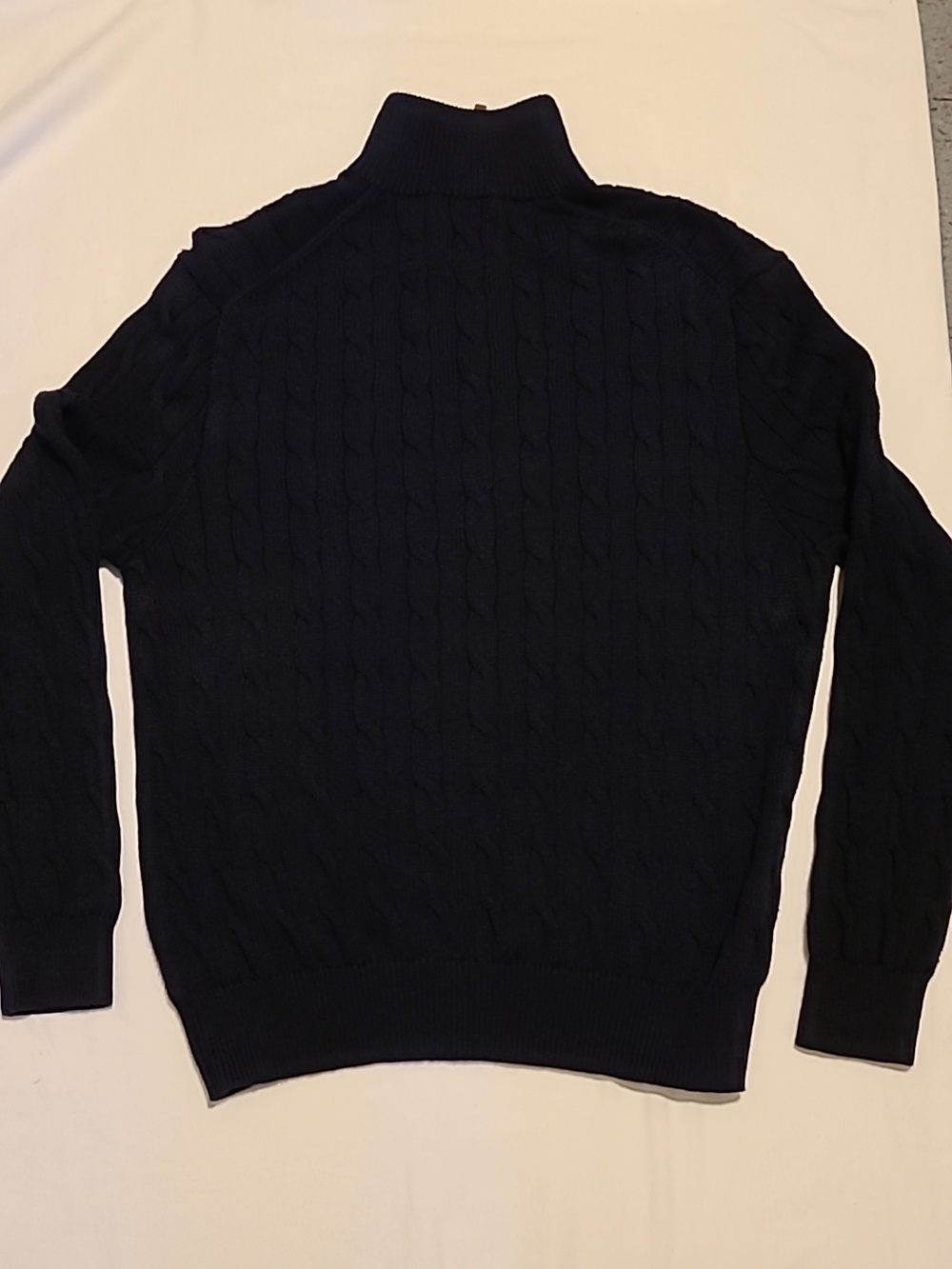 POLO Ralph Lauren Cable Knit Sweater XL, Quarter Zip, Navy, Cotton Pullover - Picture 8 of 16